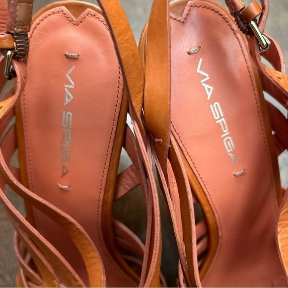 Via Spiga Orange Leather Strappy Heels, Low Platform, Size 9.5 - Picture 11 of 16